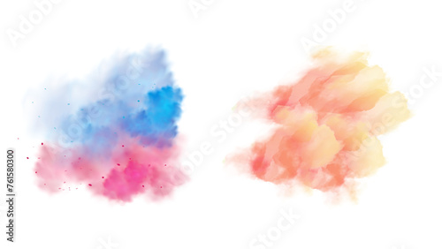 Abstract multicolored powder splash on white background.Freeze motion of color powder exploding. stock photo
