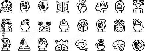 Mindset growth icons set outline vector. Thinking positive. Happy self increase