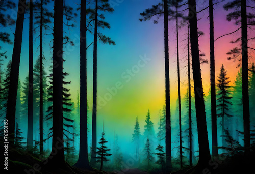 Silhouette Gradient Forest Art, Silhouette, Gradient, Forest, Art, Trees, Woods, Landscape, Nature, Dark, Shadow, Outline, Backdrop, AI Generated. © Say it with silence.