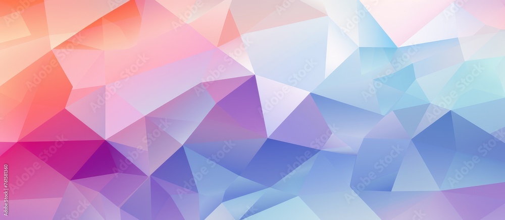 Abstract colorful geometric pattern with triangles on a light purple background.