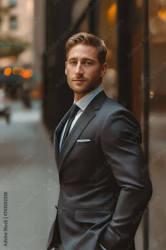 Businessman in New York City. The man who's a qualified professional in Wall Street. He is wearing a business suit. Align and communicate with his highly valued clients. Corporate Executive. CEO.