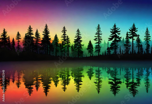 Silhouette Gradient Forest Art, Silhouette, Gradient, Forest, Art, Trees, Woods, Landscape, Nature, Dark, Shadow, Outline, Backdrop, AI Generated.