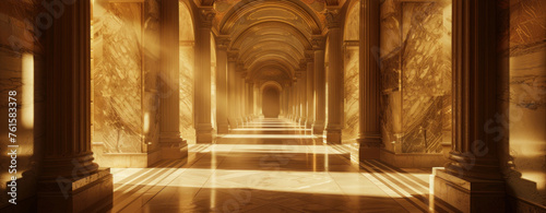 Golden Sunlight in Grand Marble Hallway