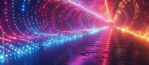 Futuristic Neon Lights Digital Wave Tunnel with Vibrant Colors