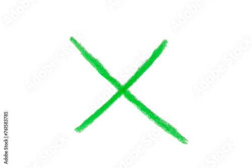 Hand drawn green x sign on transparent background photo