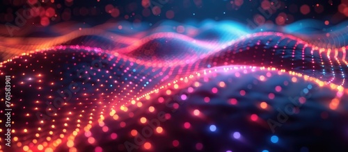 Glowing Dots in Rhythmic Patterns - A Vibrant 3D Render for Digital Technology and Data Science
