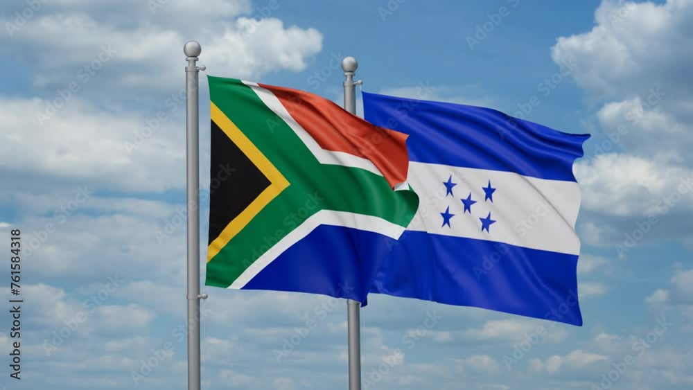 Honduras and South Africa two flags waving together, looped video, two country relations concept Honduras and South Africa two flags waving together, looped video, two country relations concept