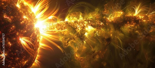 Golden Solar Flames Eruption on the Sun's Surface: A Dazzling Display of Celestial Energy