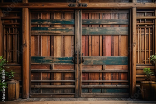 old wooden doors Old Japanese retro 