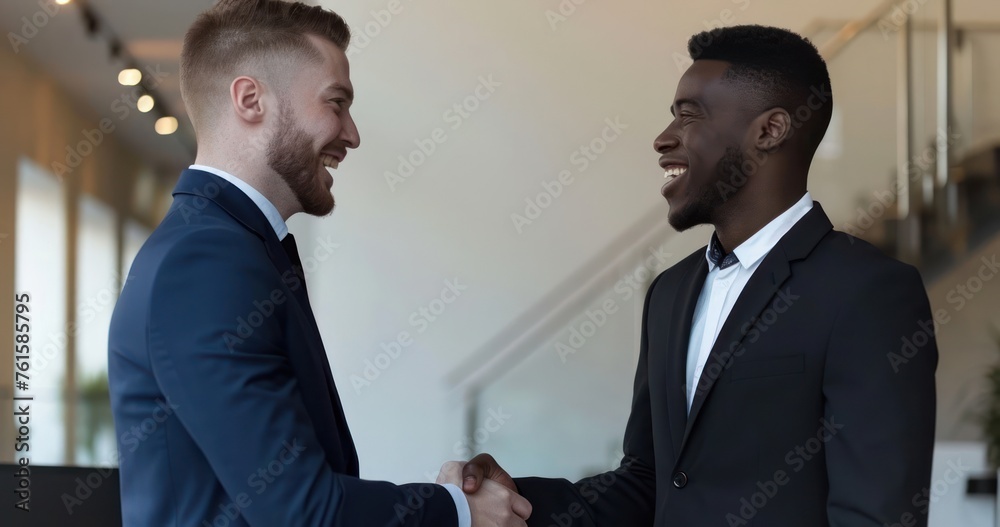Two Men in Suits Shaking Hands in a Lobby Generative AI Two Men in Suits Shaking Hands in a Lobby Generative AI