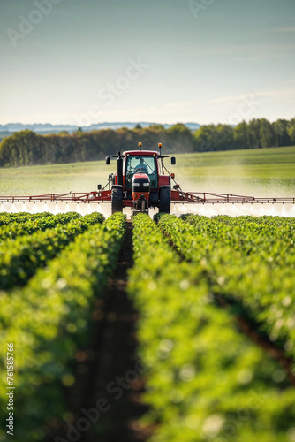 A tractor is spraying a field of green plants © Creative Clicks