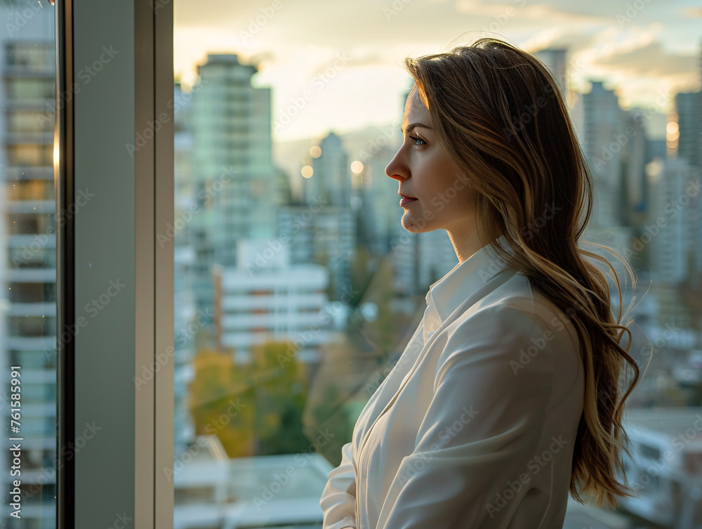 beauty business woman looking through office window beauty business woman looking through office window