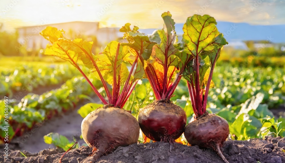  Beet harvest on the background of a vegetable garden. Agriculture, horticulture, vegetable 