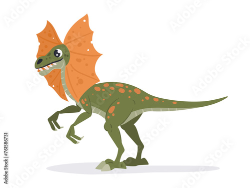 Dilophosaurus dinosaur. Jurassic venomous dilophosaurus, meat-eating ancient theropod reptile flat vector illustration. Carnivore dilophosaurus dino on white © GreenSkyStudio