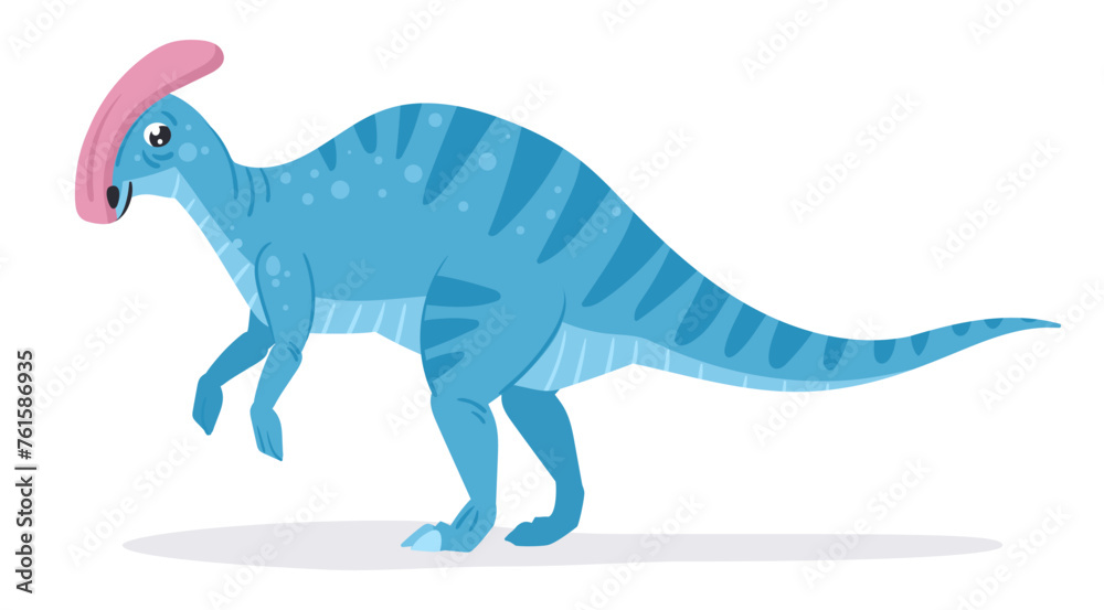 Parasaurolophus dinosaur. Cartoon parasaurolophus dino, large plant-eating ancient reptile flat vector illustration. Parasaurolophus dinosaur on white