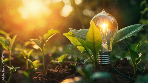 Light Bulb Amidst Lush Environment Generative AI