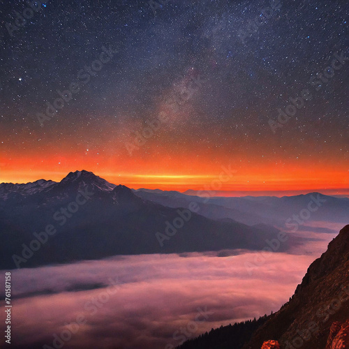 노을 빛 풍경과 밤하늘의 별 사진