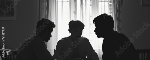 Men Sitting by Window discussing addiction issues Generative AI photo