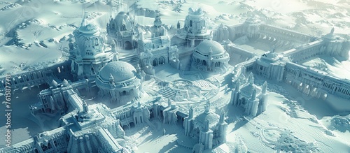 Ice Palace in Aerial View: A Grandiose Winter Landscape of Intricate Frozen Beauty