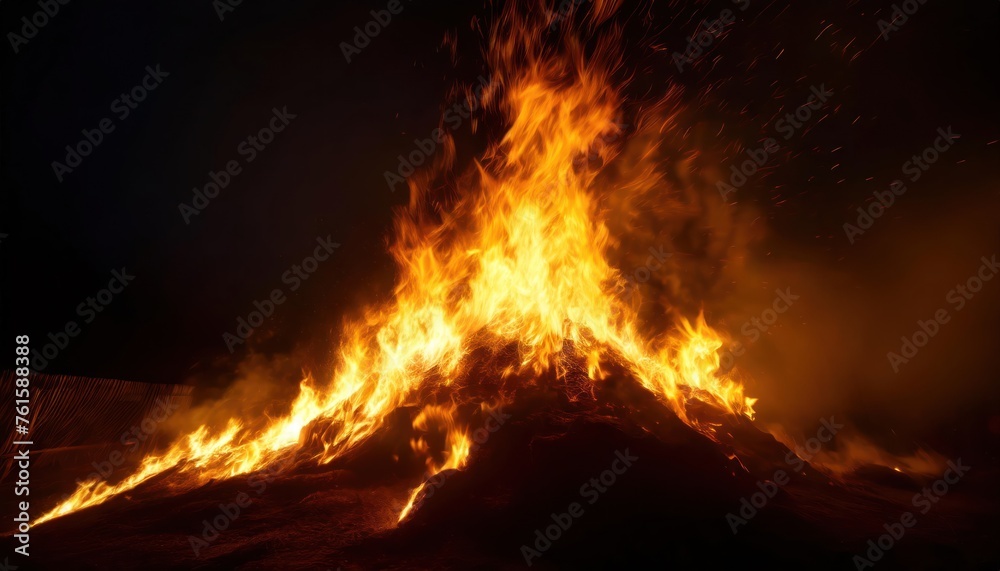 flames rising and moving at dark nigh in blurred background , high quality photo 