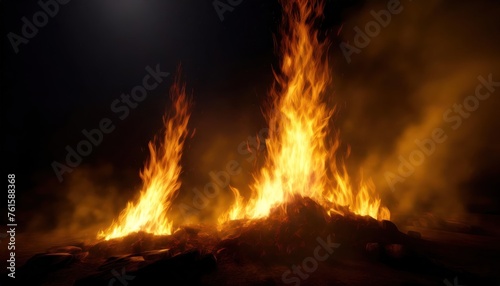 flames rising and moving at dark nigh in blurred background , high quality photo 