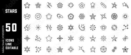 50 Star Icons Set Pack Line Editable Vector Illustration