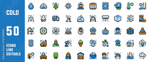 50 Cold Icons Set Pack Line Editable Vector Illustration