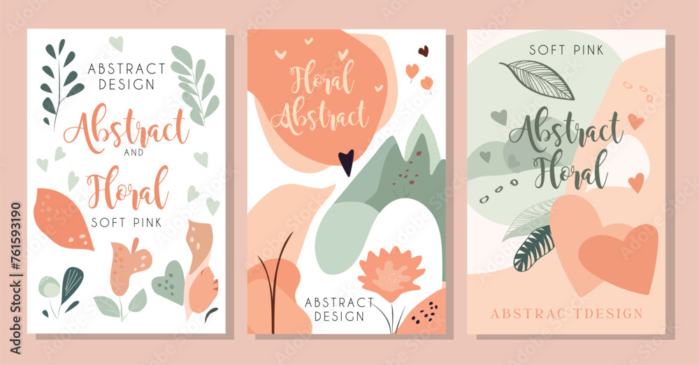 Modern floral greeting cards with abstract flowers and shapes
