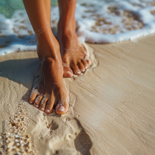 supermodel long feet in beach sand photo