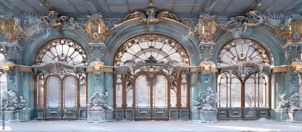 Frozen Rococo Ballroom: A Grand Winter Palatial Entrance in Art Nouveau Style