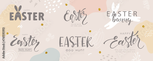 Hand written Easter phrases. Happy easter lettering modern calligraphy style. Set of inscriptions for the design of greeting cards, banners, and promotional materials. Vector illustration.