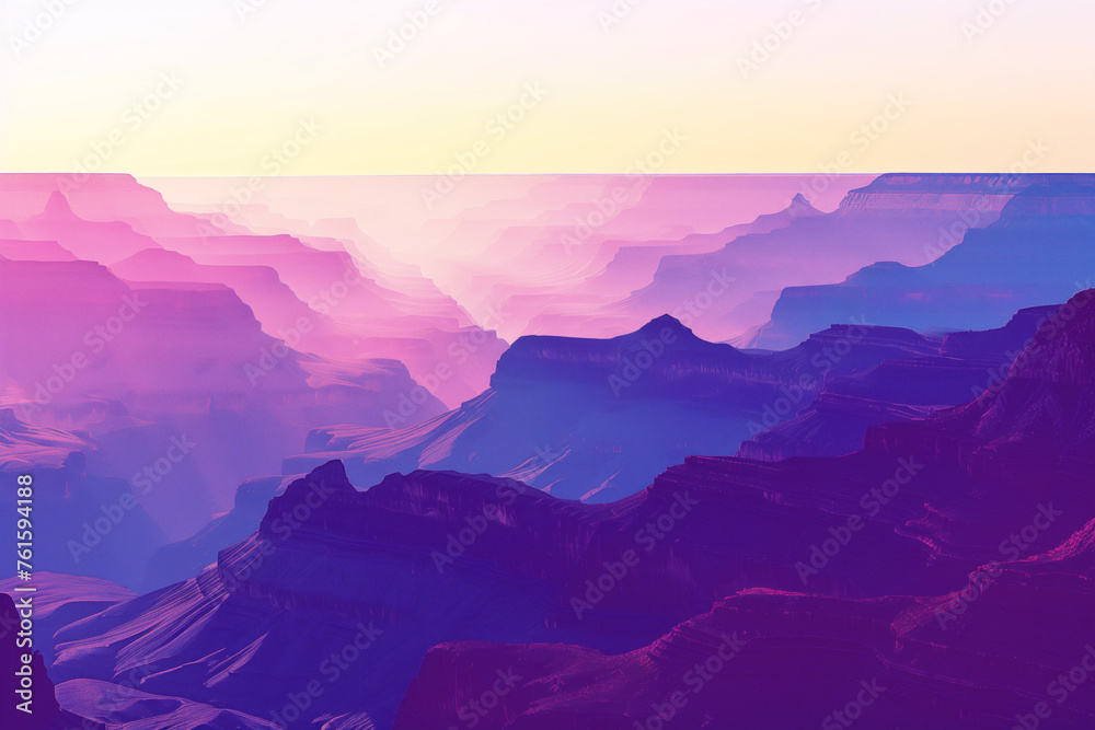 Misty Canyon. Surreal colorful landscape inspired by Grand Canyon. Abstract colorful background image. Created with Generative AI technology