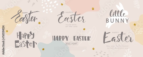 Hand written Easter phrases. Happy easter lettering modern calligraphy style. Set of inscriptions for the design of greeting cards, banners, and promotional materials. Vector illustration.