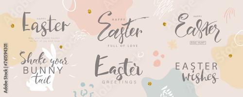 Hand written Easter phrases. Happy easter lettering modern calligraphy style. Set of inscriptions for the design of greeting cards, banners, and promotional materials. Vector illustration