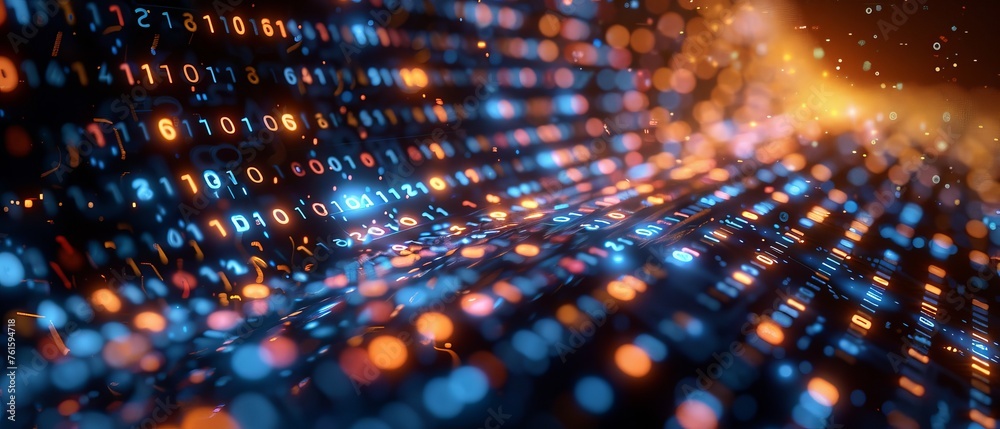 Transformation of the digital world. Binary code. Programming. Stock ...