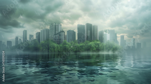 city flooding  global warming and climate change  green house effect  future concept