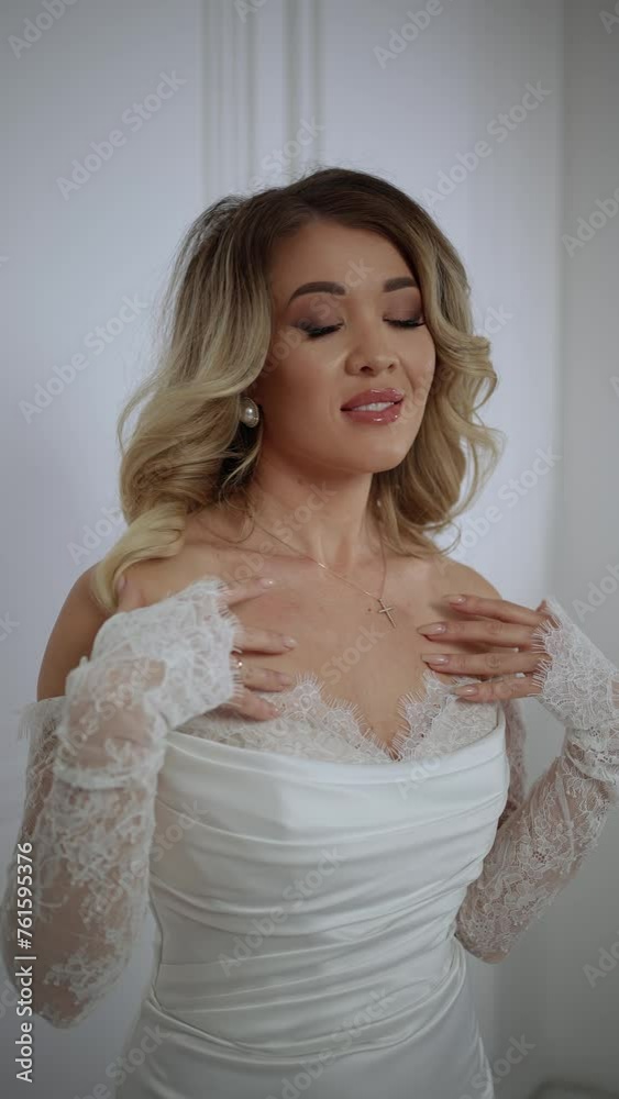 Elegant Bride in White Gown Posing with Confidence. A poised woman in bridal attire. Concept Wedding elegance Elegant Bride in White Gown Posing with Confidence. A poised woman in bridal attire. Concept Wedding elegance