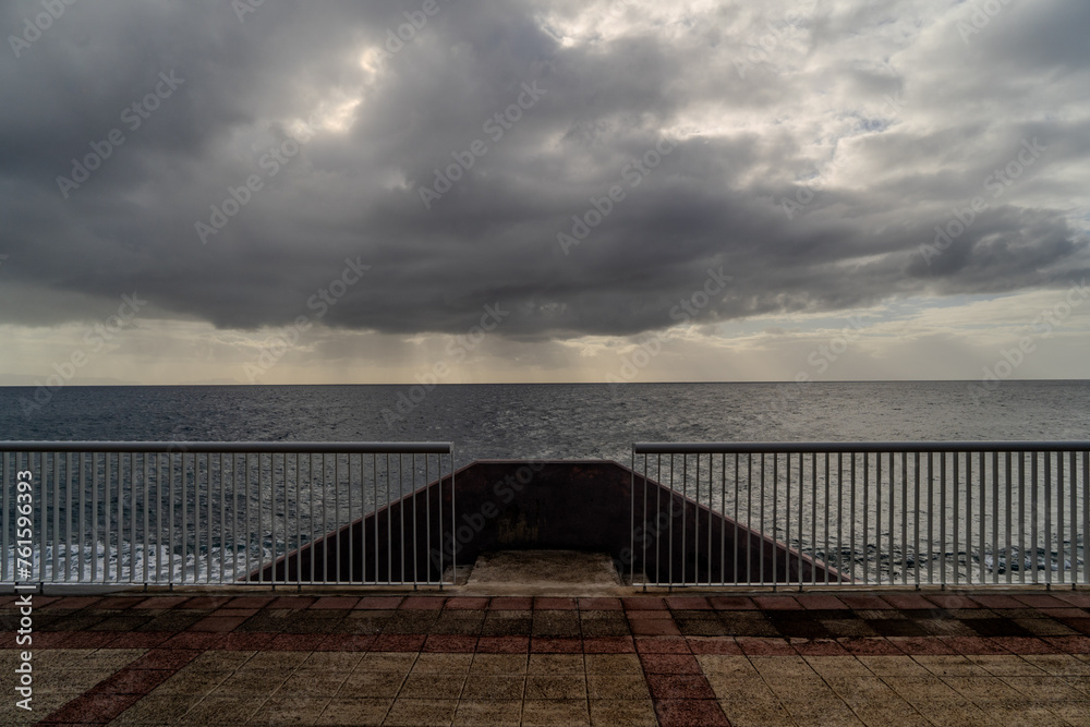 View of the sea from the terrace  of Madeira , Portugal on a cloudy day