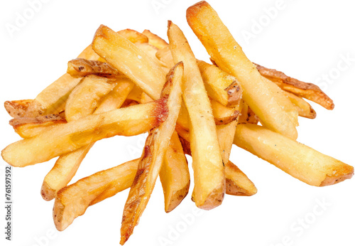 Pile of crispy golden french fries, cut out transparent