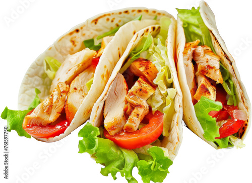 Chicken wrap with fresh vegetables, cut out transparent