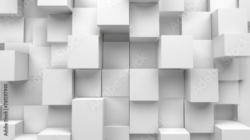 3d render random mosaic white cubes backdrop background. AI generated image