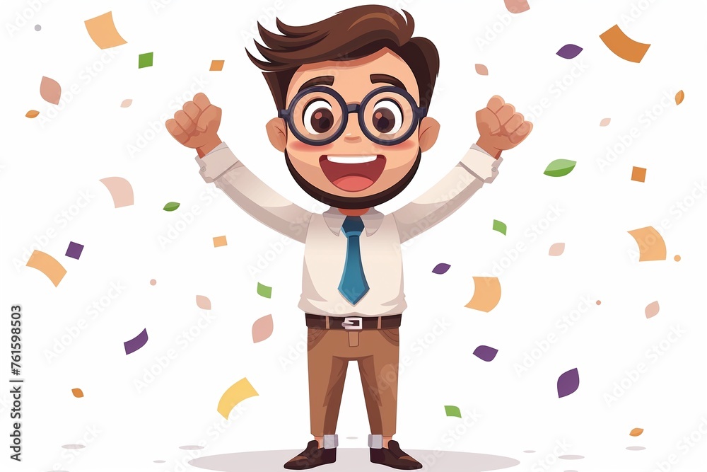 Confident cute businessman character in a victory pose vector illustration on a white background