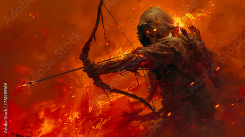 man bow face face flaming skeleton gital art style illustration painting