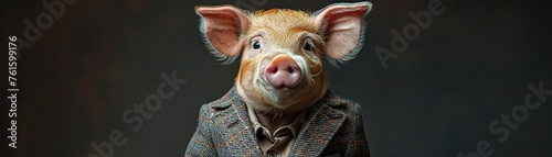 Photo of an anthropomorphic pig in jacket and suit photo