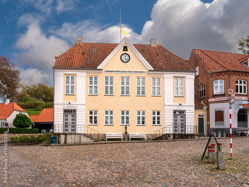 Former town hall on cobbled Torvet square in Mariager, Nordjylland, Denmark photo