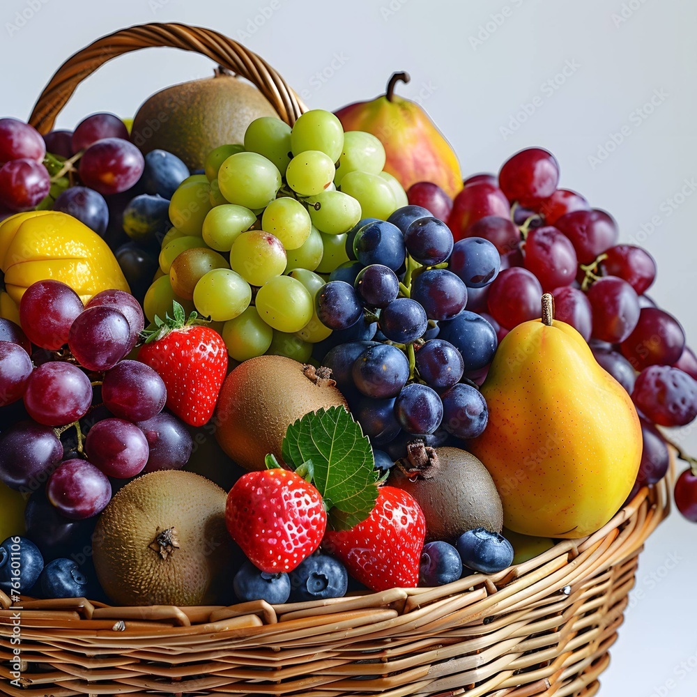 Varied fruits in a spacious basket, isolated view. Varied fruits in a spacious basket, isolated view.
