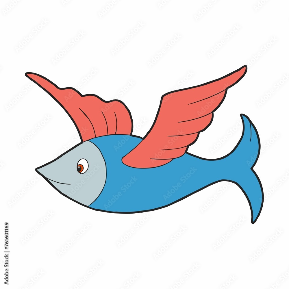 Obraz premium Flying fish cartoon. Flat image