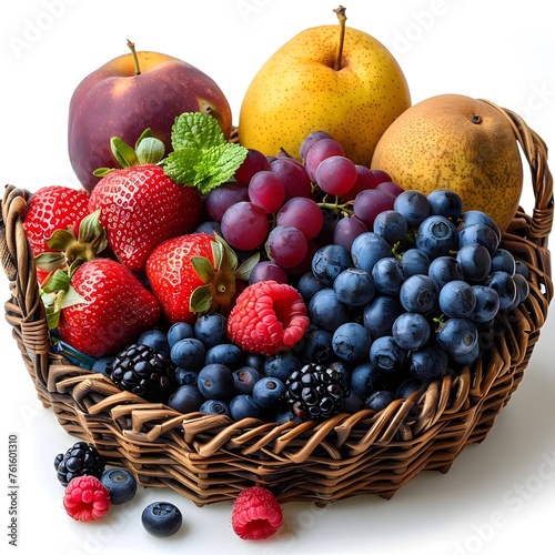 Vivid fruit selection in a basket  pristine backdrop.