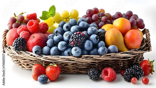 Colorful fruit bounty in a basket  clean setting.