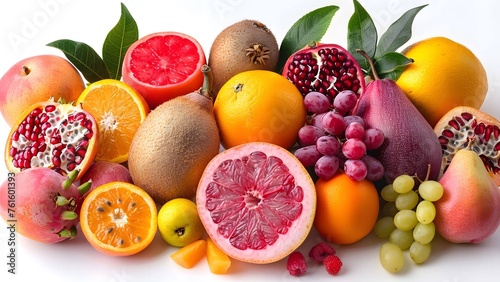 Fresh  vibrant fruits stand out against white.
